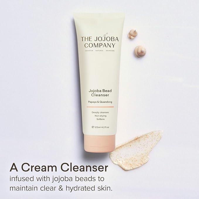 The Jojoba Company Bead Cleanser With Papaya & Quandong - Exfoliating & Hydrating Cream Face Wash - Gentle for Sensitive Skin - Pore Cleansing - For All Skin Types - 125ml