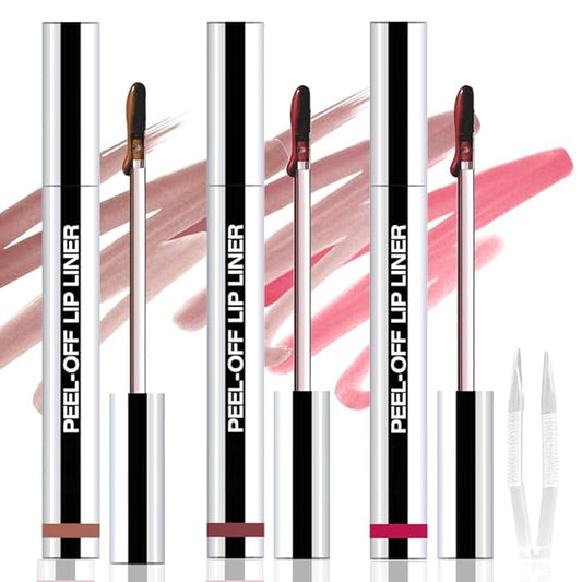 3Pcs Peel Off Matte Lip Gloss Stain-Lip Liner Tattoo with Tweezer, Long Lasting & Waterproof Delicate Peel Off Lip Stain, Transfer-Proof Lip Gloss for All Skin (02+03+06 3Pcs)