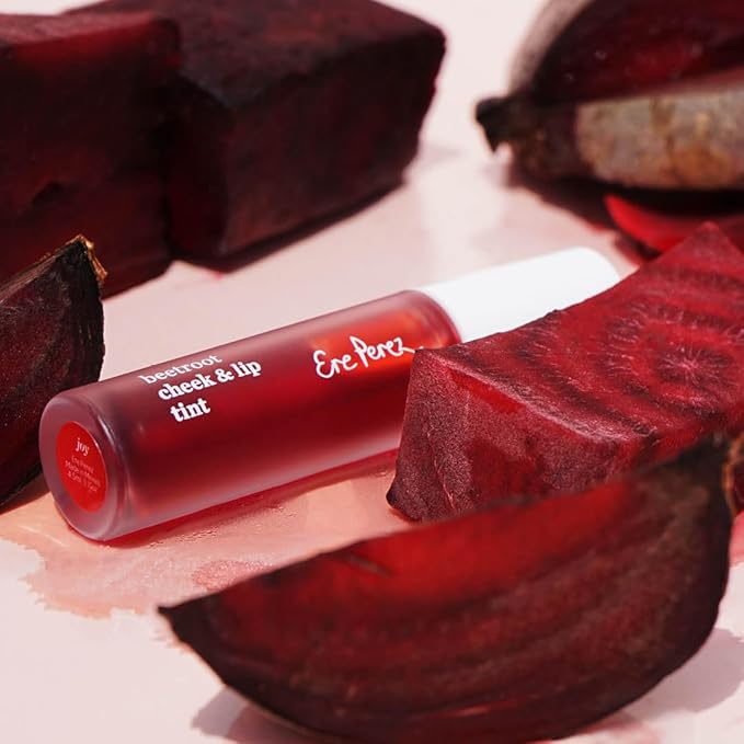 Ere Perez - Natural Beetroot Cheek + Lip Tint | Water-Resistant, Long-Lasting, Hydrating, Vibrant | Blue Agave, Rosehip Oil + Vitamin E | Vegan, Cruelty-Free, Clean Beauty (Joy-Red)