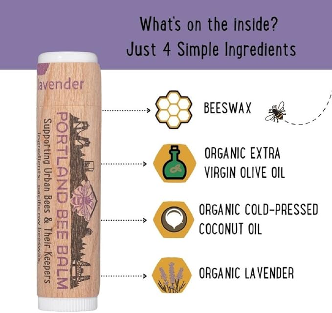 Portland Bee Balm All Natural Handmade Beeswax Based Lip Balm, Lavender 1 Count
