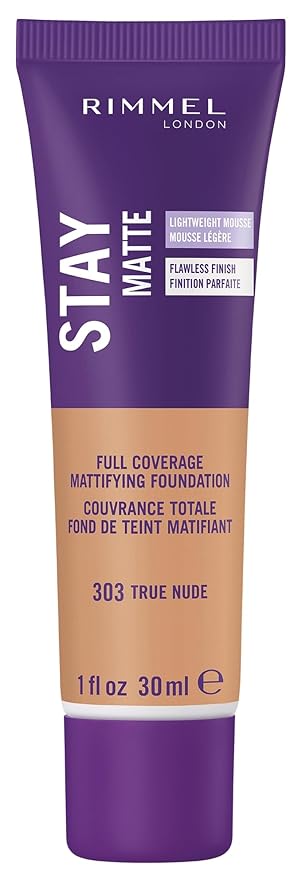 Rimmel London Stay Matte Liquid Mousse - 303 True Nude - Foundation, Lightweight, Shine Control, Oil-Free, 1oz