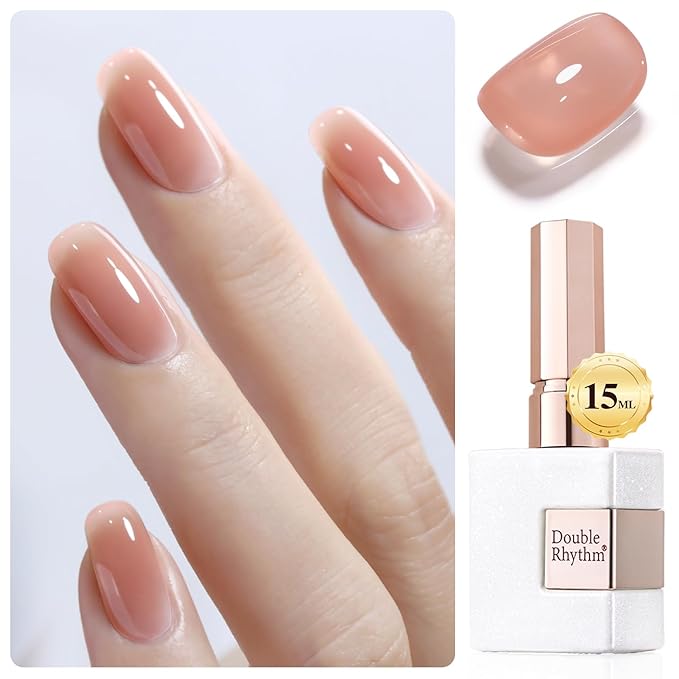 Double Rhythm 0.52Oz Nail Strengthener Rubber Gel Polish Builder in a Bottle for Nail Thickening Extension Hard Structure Glue (Extension Pale Nude)