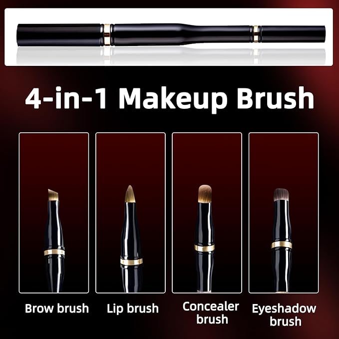 Unaone 4 in 1 Makeup Brush - Travel Lip Brush Eyebrow Brush Eyeshadow Brush Concealer Brush, Portable Multi-function Makeup Brushes