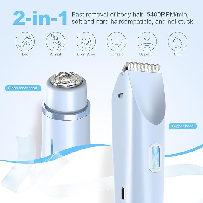 Bikini Trimmer for Women,Dermave Bikini Shaver,2-in-1 Electric Trimmer for Women(Light Blue)
