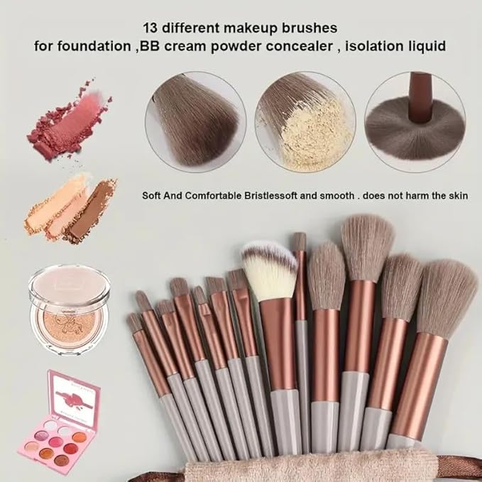 Foundation Makeup Brush Set Kit | 13 Pcs Premium Synthetic Kabuki Eye Shadows Make Up Brushes + 1 Sponge + 1 Brush Bag for Travel and Home Use (PINK)