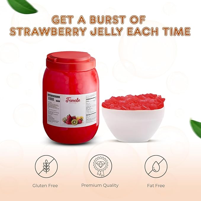 Fanale Coconut Jelly Topping nata de coco for Boba Tea | Ice Cream | Yogurt | Smoothie | Milk Tea | Desserts Strawberry Heart Shaped, 6.6 pound (Pack of 4) | JEL026-CS