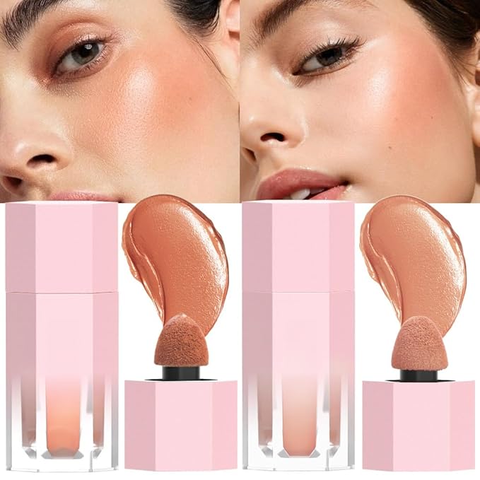 evpct 2Pcs Soft Cream Velvet Liquid Blush Makeup for Cheeks Lips, Moisturizing Lightweight Blendable Feel Waterproof Long-Wearing Smudge Proof Natural Matte Finish Looking Dewy Cheek Tint D111 & D113