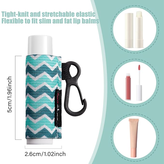 3PCS Lip Balm Holder Sleeves Chapstick Holder Keychain Lip Gloss Holder Keychain Elastic Sleeves (Black/light blue strip/dark blue strip)