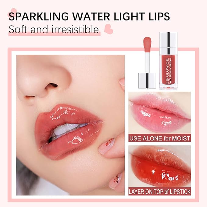 Hydrating Lip Glow Oil, Plumping Watery Lip Gloss, Refreshing Moisturizing Lip Oil Tinted Lip Balm, Lasting Nourishing Revitalizing Lip Tint Lip Care (12# Rosewood)