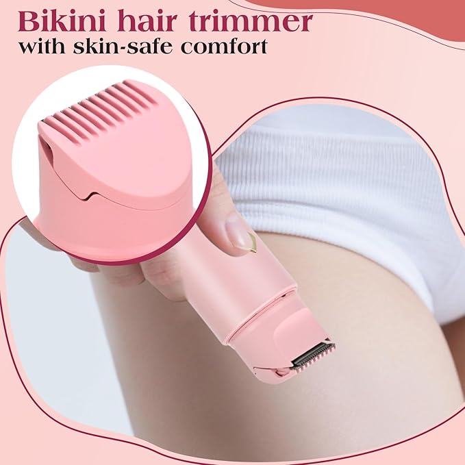 Electric Shaver & Bikini Trimmer for Women – 2-in-1 Design, Waterproof, Type-C Charging, Gentle on Sensitive Skin, Ideal for Travel and Daily Use, Pink