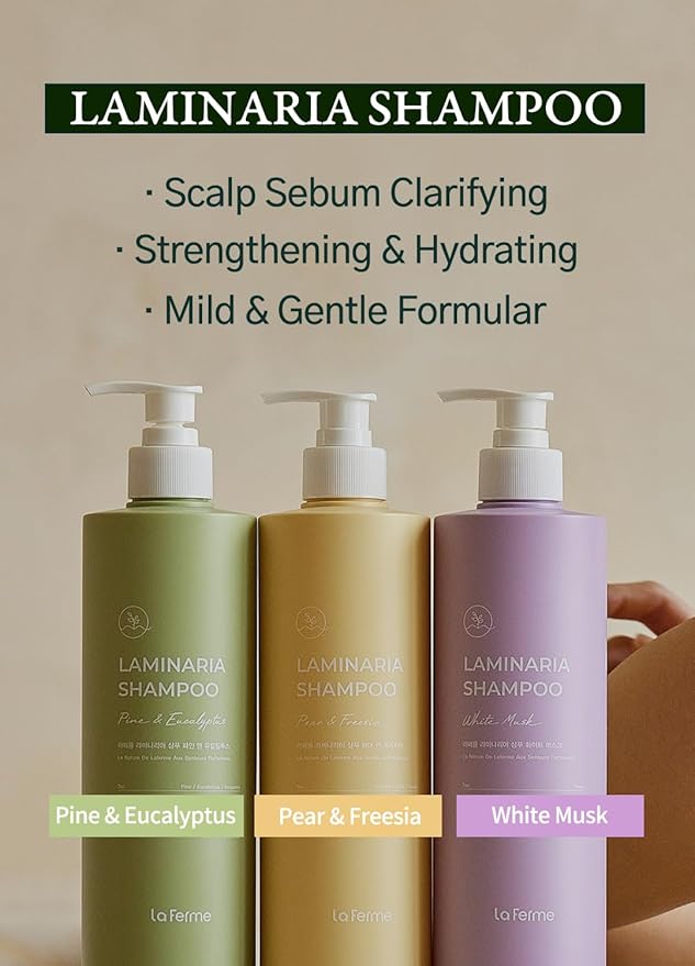 laferme Laminaria Shampoo with Organic Ingredient, Korean Clarifying Shampoo, Hydrating for Dry Hair, Strengthening for Weak Hair, Sulfate & Paraben-Free, for Women & Men, 33.8 FL OZ, Pine Eucalyptus