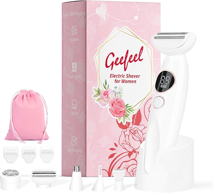 Bikini Trimmer for Women, 5 in 1 Electric Razors for Women - Rechargeable Electric Shaver - IPX7 Waterproof Bikini Trimmer for Underarm Leg Arm Body