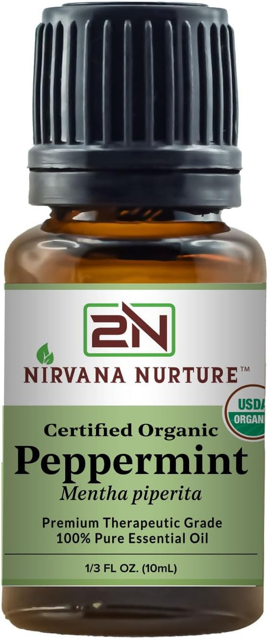 Peppermint Essential Oil USDA Certified Organic 100% Pure Premium Therapeutic Grade, Undiluted - Aromatherapy Diffuser for Calm and Relaxation, Skin Care, Hair Care
