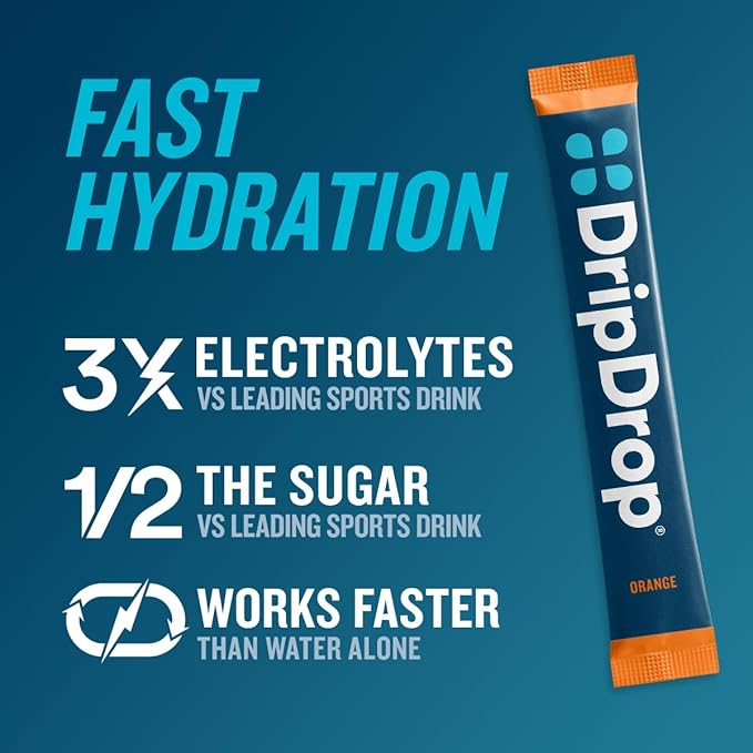DripDrop Hydration Packets - Orange - Single Serve Electrolytes Powder Drink Mix - Non-GMO, Gluten Free, Vegan - 32 Sticks