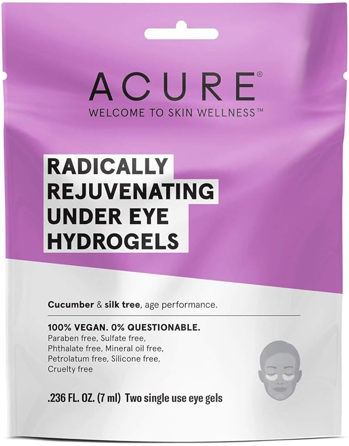Acure Organics Radically Rejuvenating Under Eye Hydrogel Mask (Pack of 2) with Cucumber and Silk Tree, for Age Performance.236 fl. oz.