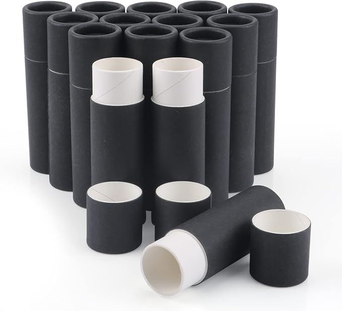 15 Pcs 0.3 oz Paperboard Lip Balm Tubes,Empty Kraft Paper Chapstick Tube Holder,Push-Up Style Biodegradable Solid Perfume Lip Gloss Container for DIY Homemade Balm Container,Natural Packaging- Black