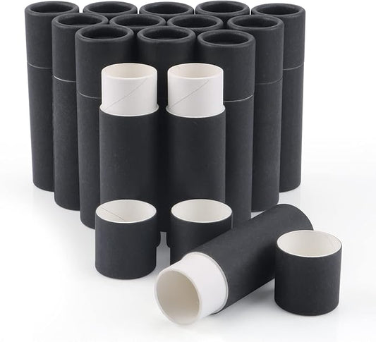 15 Pcs 0.3 oz Paperboard Lip Balm Tubes,Empty Kraft Paper Chapstick Tube Holder,Push-Up Style Biodegradable Solid Perfume Lip Gloss Container for DIY Homemade Balm Container,Natural Packaging- Black