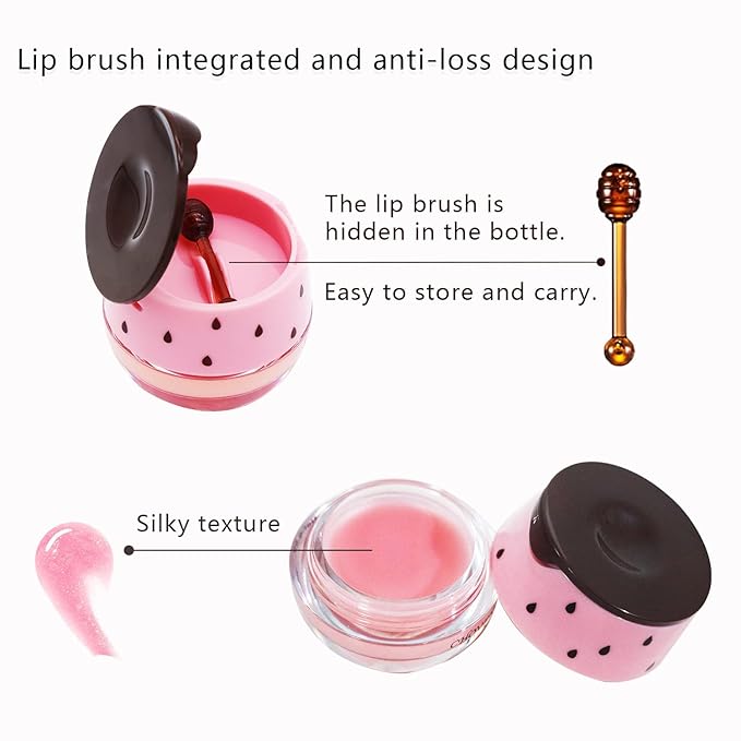 2PCS Bee Lip Balm Honey Lip Balm,Exfoliating Honey Pot Lip Balm Sleeping Lip Mask with Brush, Hydrating & Prevention Dry and Cracked, Lip Scrubs Exfoliator & Moisturizer