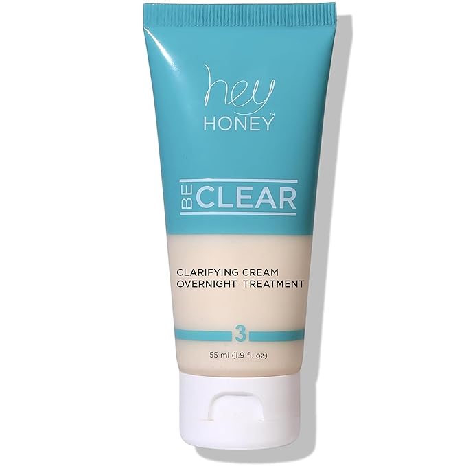 Hey Honey Skincare Be Clear Acne Routine | Clarifying Overnight Treatment | Propolis & Herbal Cream for Blemishes & Acne-Prone Skin | Immidiate Soothing Relief | 1.9 Oz