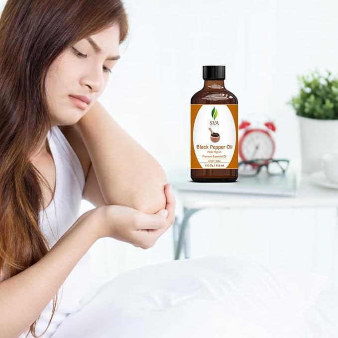 SVA Black Pepper Essential Oil – 4 Fl Oz – 100% Natural Black Pepper Oil - for Diffuser, Hair Care, Face, Skin Care, Aromatherapy, Scalp and Body Massage, Soap and Candle Making – with Dropper