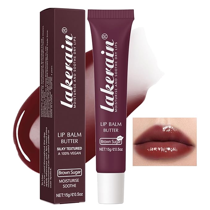 Erinde Lip Butter Balm, Moisture Hydration Lip Butter Gloss, Sheer Tinted Lip Mask and Lip Balm, Soothing Lip Treatment Care Makeup, Shine Lip Glow Oil for Dry, Chapped Lips, 03 Brown Sugar