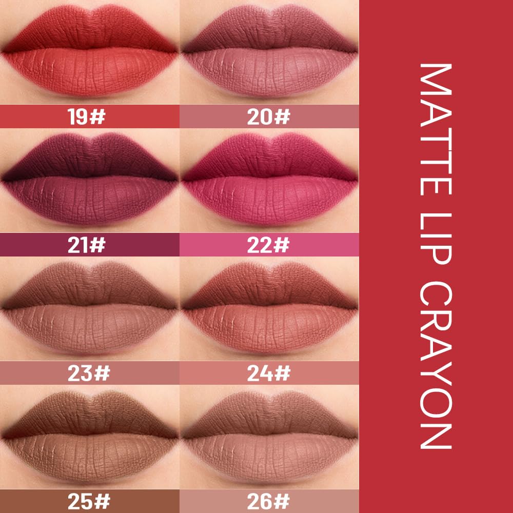 BINGBRUSH Lip Crayons Matte Longwear Lipstick Pack Set,Moisture Smooth Lipliner With Built-in Sharpener Ultimate Super Stay Ink Lip Crayon for Makeup-Waterproof Velvet Lipgloss Lip Stain(21#Dark Red)