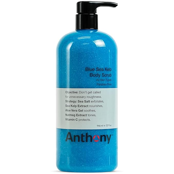 Anthony Exfoliating Body Scrub, Sea Salt, Vitamin C & Aloe Vera, Deep Cleans, Smooths Rough Patches, Soothes & Protects Skin, Hydrating Blue Sea Kelp Body Wash, 32 Fl Oz