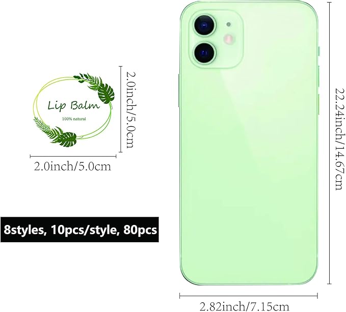CRASPIRE Lip Balm Labels 80pcs Homemade Lip Balm Labels 2” Clear Lip Balm Labels for Tubes Printable Waterproof Lip Balm Stickers Labels for Lip Balm Handcream Candle Container（Leaves-White Green）
