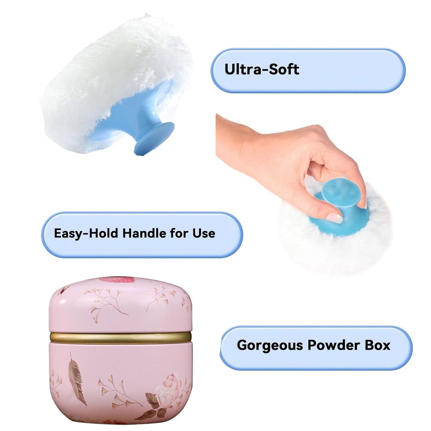 Body Powder Puff and Container, 3.35" Portable Dusting Powder Container with Soft Puff Loose Powder Case Box Jar with Lids for Baby Women Home and Travel Use
