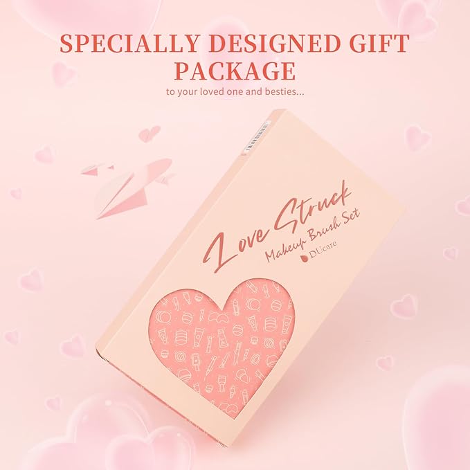 DUcare Makeup Brushes Set 14Pcs Love Struck Makeup Brush Set Premium Synthetic Kabuki Foundation Blending Face Powder Blush Concealers Eye Shadows Brushes