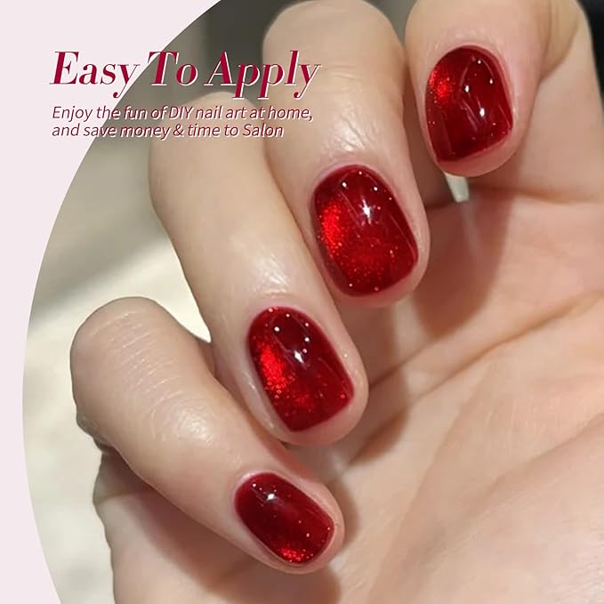 Born Pretty Jelly Burgundy Gel Nail Polish Ruby Red Glitter Cat Magnetic Eye Gel Nail Polish Fall Winter Blood Cherry Wine Red Gel Polish Glitter Soak Off Nail Art Salon Manicure Home Gift 7ml 6pcs