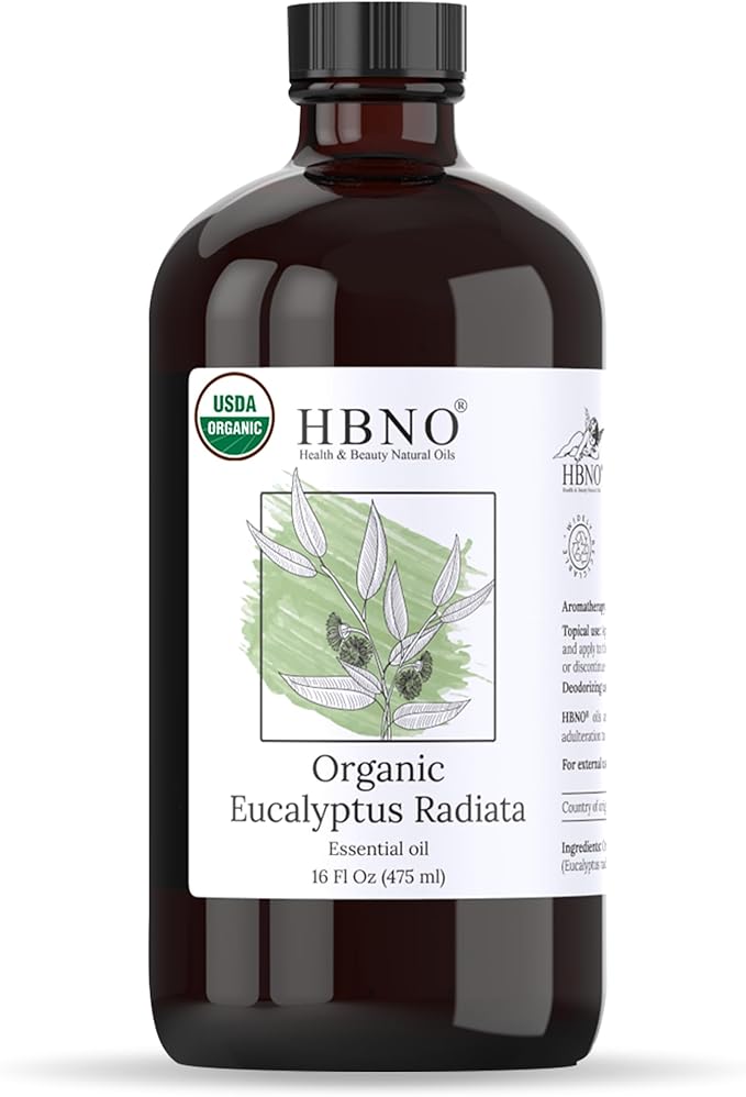 HBNO Organic Eucalyptus Radiata Oil - 16 oz (475ml) Value Size - Ideal for Shampoos, Conditioners, Mouth Washes, Face wash, Lotions, and Skin Care Products