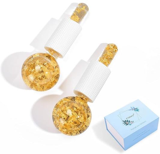 Ice Cryo Sticks Facial Globe with Golded Essence- 2PC Cooling Globes for Cold or Hot Skin Massagers, Face Globe for Skin Care Routine