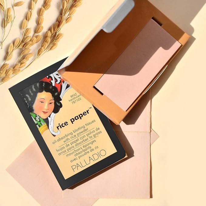 Palladio Rice Paper Facial Tissues for Oily Skin, Face Blotting Sheets Made from Natural Rice, Oil Absorbing Paper with Rice Powder, 2 Sided, Instant Results, Natural, 40 Count (Pack of 3)