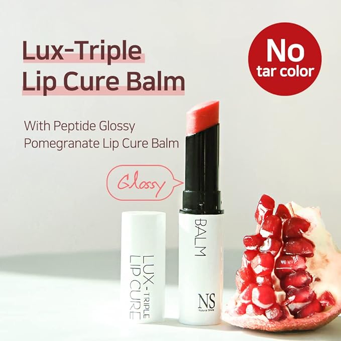 NATURAL SHINE NS BEAUTY Lux Triple Lip CURE Glossy Balm MUSE (Rose Coral) | tar-free, 100% natural ingredients, deep nourishing nighttime lip treatment care for dry and chapped lips (0.17 oz)