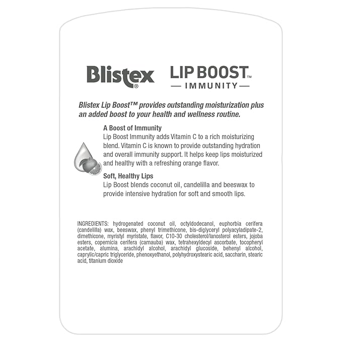 Blistex Lip Boost Immunity, Lip Balm, Intensive Hydration, Vitamin C, Coconut Oil & Beeswax, Moisturizer (Pack of 2)