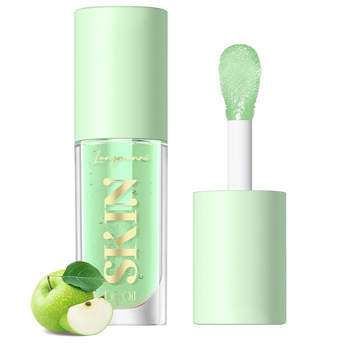 LANGMANNI Moisturizing Lip Oil,No-Sticky Lip Gloss Lip Balm Lip Care,Fruit Flavoured Lip Oil For Dry Lip's Moisturizing Hydrating And Nourishing ((Green Apple))