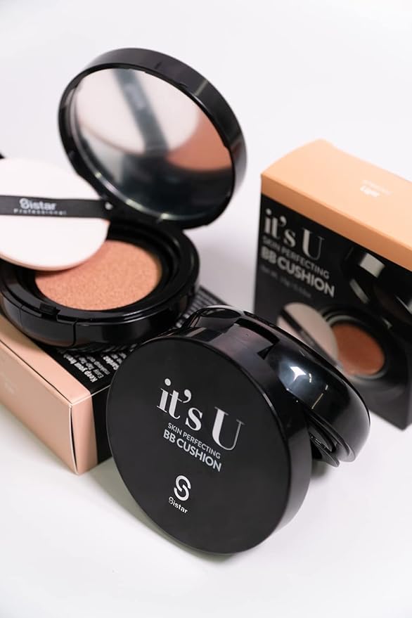 Sistar Skin Perfecting BB Cushion Full Coverage Long Lasting Natural Glow Foundation On The Go Case With Mirror (Medium)