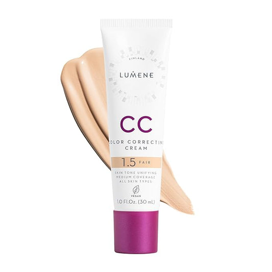 Lumene Color Correcting CC Cream - Lightweight Foundation - Medium Coverage - Redness Reducing Face Makeup for a Glowing Complexion - Vegan Formula + Suitable for All Skin Types - Fair (1 fl oz)