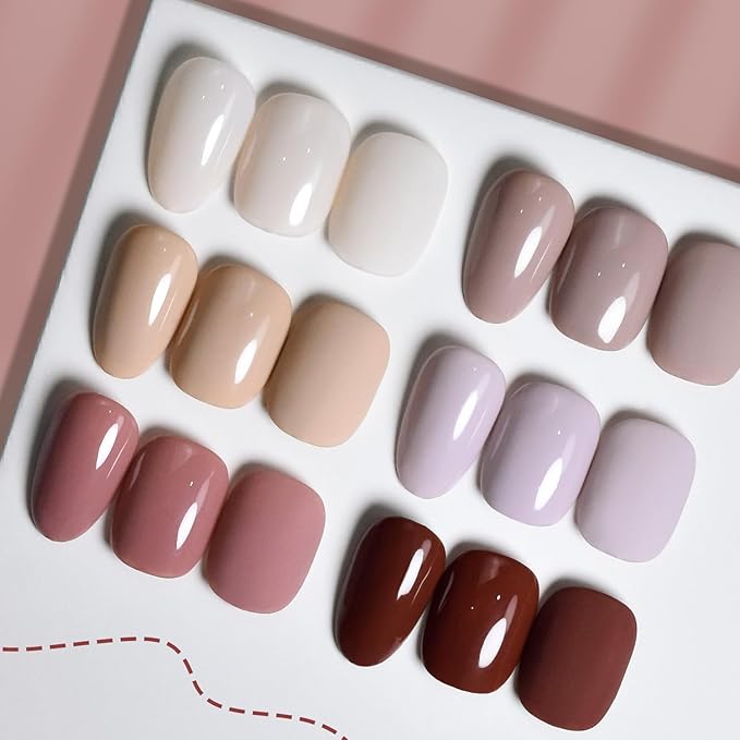 JODSONE 10ml Nude Pink Gel Nail Polish Set 6Colors Long Lasting Neutral Brown Red Purple Nail Polish Lacquer Glossy Art for Nail and Salon Need U V Lamp