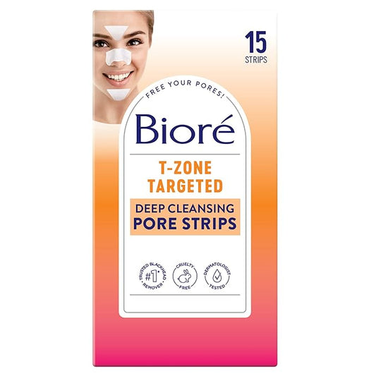 Bioré T-Zone Blackhead Remover Strips, Deep Cleansing Pore Strips, (5 Nose + 5 Face + 5 Chin Strips), Instant Pore Unclogging for the T-Zone Area, 15 Count