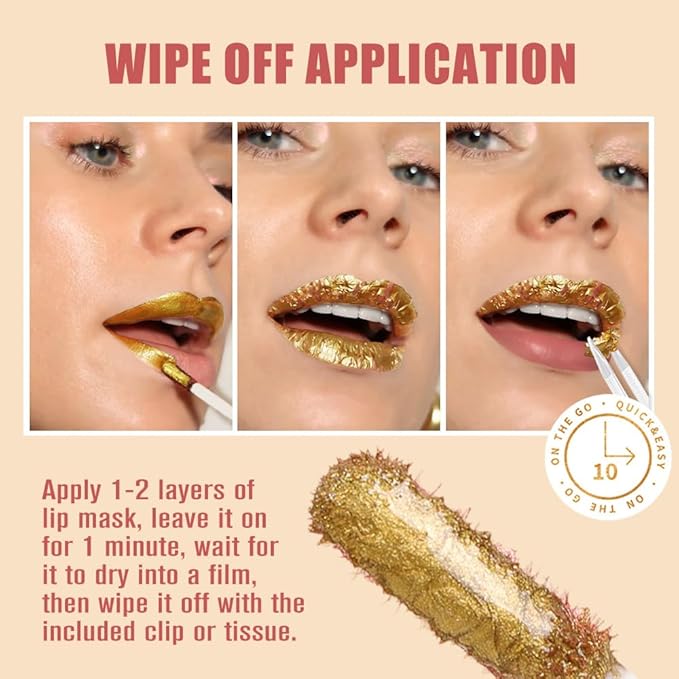 2Pcs 2025 New 24K Gold Liquid Lip Gloss Peel Off Lip Stain Tattoo with Tweezer, Lips Stain Peel Off Masque, Long Lasting Waterproof Lip Tint Stain, Transfer-proof for All Skin Types 03#+04#