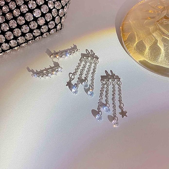 Boho Star Ear Jacket Earrings Gold Cz Star Ear Climber Earrings Crystal Chain Tassel Earrings Crystal Ear Crawler Long Chain Earrings Jewelry for Women and Girls Gifts