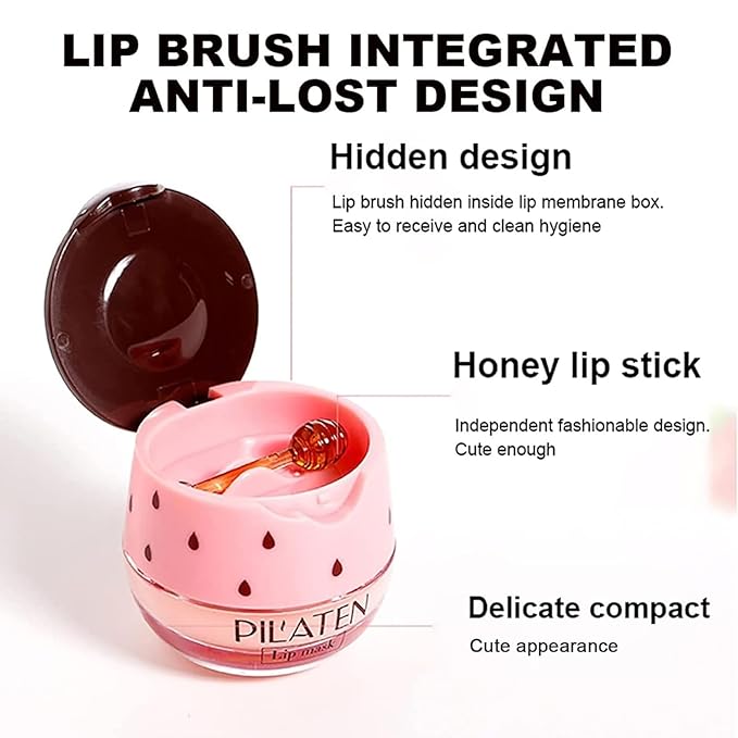 Bee Lip Balm Honey Pot,Honey Strawberry Apple Lip Mask,Lip Balm Moisturizing Lip Sleep Mask with Stick Hydrating & Prevention Dry and Cracked (Watermelon)