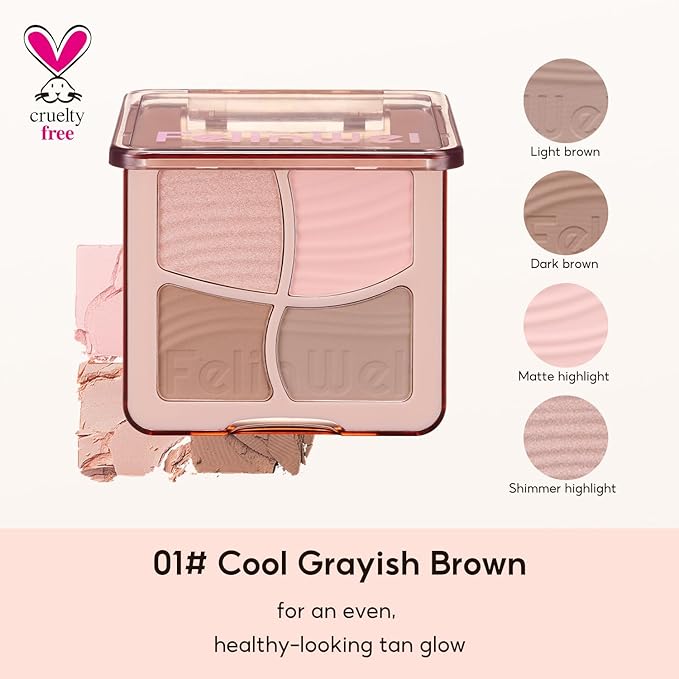 Highlight Contour Makeup Palette Effortless Blending Matte Shimmer Highlighter Palette and Bronzer Powder for Cool Toned Skin with Brush