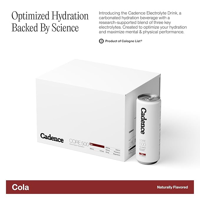 Cadence Electrolyte Drink - Crisp Cola Flavor, 355ml x 12 | Science-Backed Hydration | Zero Sugar, Zero Caffeine | Vegan, Keto & Paleo Friendly | Sodium, Potassium & Magnesium for Performance & Recovery