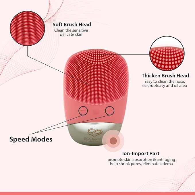 Facial Cleansing Brush | 3-in-1 Electric Face Scrubber | USB Rechargeable Face Cleansing Brush | IPX7 Waterproof | Blackhead Remover | Deep Cleansing & Exfoliating (Pink)