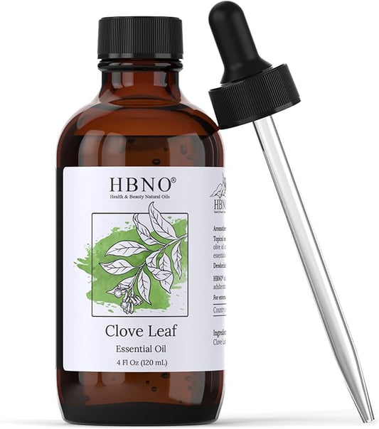 HBNO California Bottled Clove Leaf Essential Oil 4 fl oz (120ml) Value Size - Natural Clove Leaf Oil - Perfect for Cleaning, Aromatherapy, DIY, Soap & Diffuser