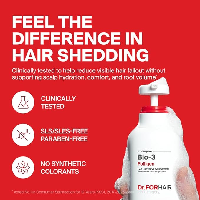 Dr.FORHAIR Bio-3 Folligen Shampoo 500 ml/16.91 fl. oz. | Hair Strengthening and Volumizing | Revitalizes and Moisturizes