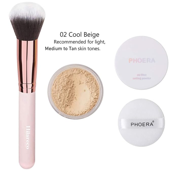 PHOERA Foundation Full Coverage Makeup, Mushroom Head Air Cushion CC Cream Natural Foundation, PHOERA Primer, PHOERA Powder, Brushes Foundation Brush,2 Makeup Sponge(102Nude+ 02Natural CC)